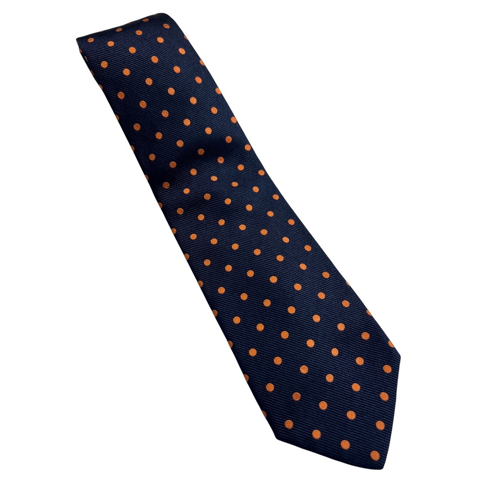Villa Ponti Men Silk Tie Navy Orange Polka Dot Made in Italy Classic Necktie D03